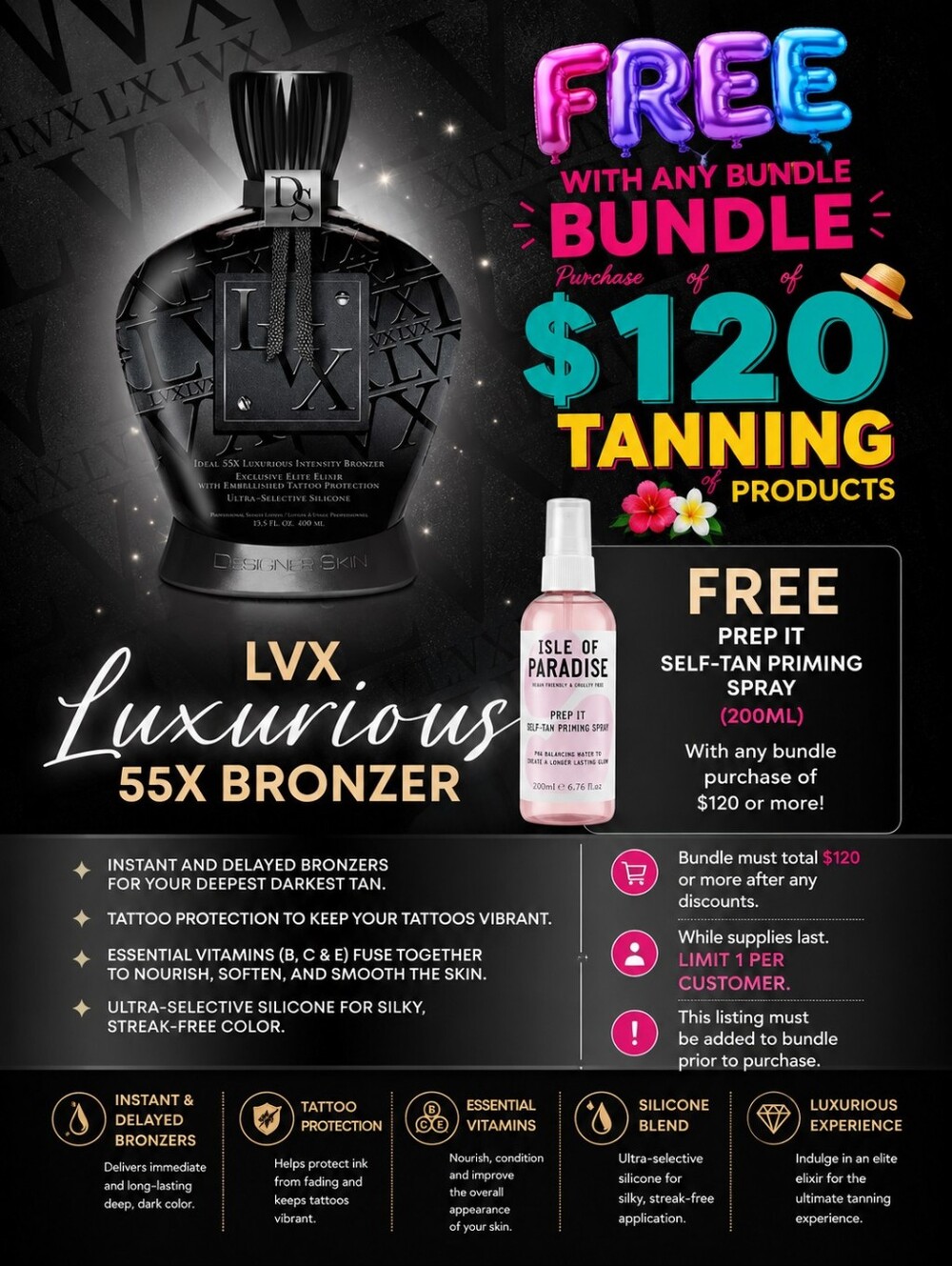 LVX Luxurious 55X Bronzer Indoor Tanning Lotion For Deep Tan